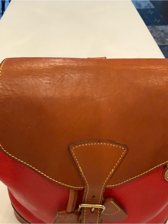 Dooney & Bourke VTG Drawstring W/ Flap leather Back Pack Red & British Tan EUC main image 16